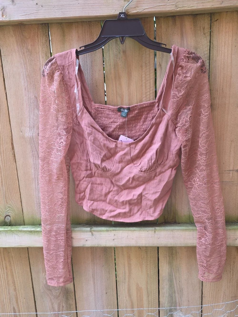 wild fable Dusty Rose Lace-Sleeve Square Neck Top